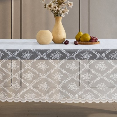 HLC.ME Isabella Floral Patterned Scalloped Tablecloth, Wrinkle Resistant, Lace Fabric Table Cloth for Rectangular Tables