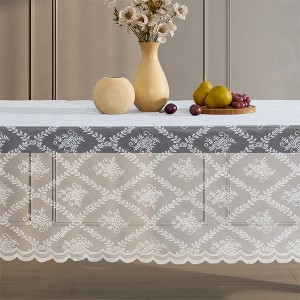 HLC.ME Isabella Floral Patterned Scalloped Tablecloth, Wrinkle Resistant, Lace Fabric Table Cloth for Rectangular Tables - 1 of 4