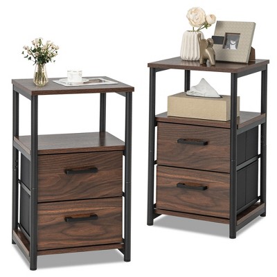 Tangkula 2pcs Nightstand Bedside End Table With 2 Fabric Drawers ...