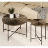 Vynxaria Rustic 2-Piece Coffee & End Table Set, Dark Walnut, Radial Pattern, Waterproof MDF/PVC, Black Metal Legs, Distressed Cylindrical Design - 4 of 4