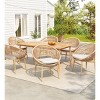 7Pcs Outdoor Patio Dining Set, Dining Set with 6 PE Rattan Chairs and 1 Acacia Wood Table, Wood Frame Chairs with Foam Cushion-Coolbibila - 3 of 4