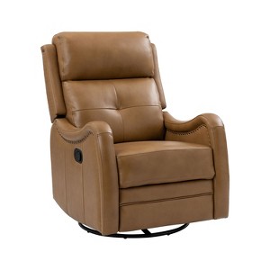 Flavio Genuine Leather Swivel Rocker Recliner with nailhead trims for living room | ARTFUL LIVING DESIGN - 1 of 4