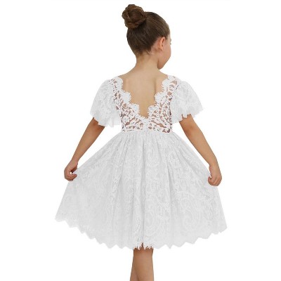 2Bunnies Paisley All-Over Lace Flutter Sleeve Flower Girl Dress Knee