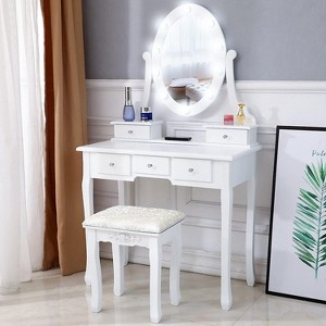 CAVINAS Set Small Vanity Desk with Stool Small Vanity Desk with Mirror Modern Make up Vanity for Bedroom - 1 of 4