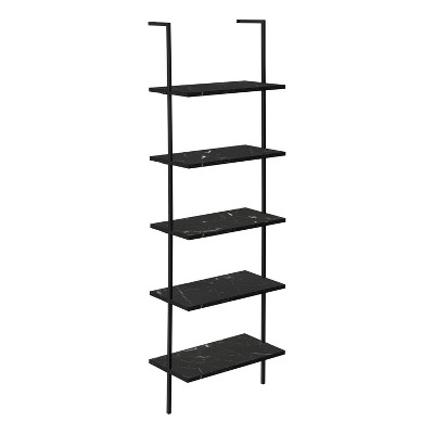 Monarch Specialties Bookshelf Bookcase Etagere Ladder 5 Tier 72InchH Office Bedroom Metal Laminate Black Marble Look Black Contemporary Modern