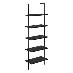 Monarch Specialties Bookshelf Bookcase Etagere Ladder 5 Tier 72InchH Office Bedroom Metal Laminate Black Marble Look Black Contemporary Modern - 1 of 4