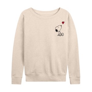 Women's - Peanuts - Valentine's Peanuts Snoopy Heart Lightweight French Terry Wide Neck Long Sleeve Shirt - 1 of 4