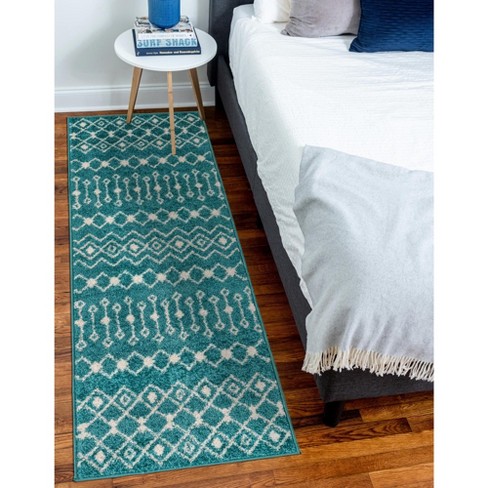 Unique Loom 2' 0 x 5' 0 Alaoui Geometric Trellis Turquoise Runner Rug Unique Loom 2' 0 x 5' 0 Alaoui Geometric Trellis Turquoise Runner Rug