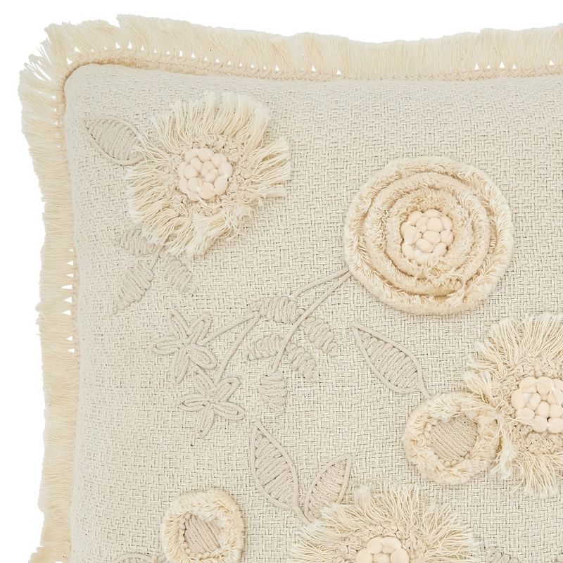 Saro Lifestyle Saro Lifestyle Cotton Pillow Cover With Flower Applique Design, Ivory, 18", 3 of 4