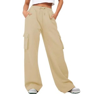Clearlove Women High Waisted Drawstring Wide Leg Cargo Pants Trendy Casual Baggy Joggers Pants with Pockets - 1 of 4