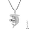 Steeltime 30" Men's stainless steel and simulated diamonds boxing shark pendant. Color Options: Silver, Gold - 3 of 4