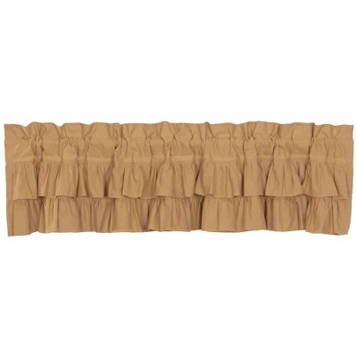 VHC Brands Simple Life 16 x 72 Inch Cotton Linen Flax Blend Rustic Farmhouse Style Ruffled Valance Accent Curtain, Machine Washable, Khaki, 1 Panel