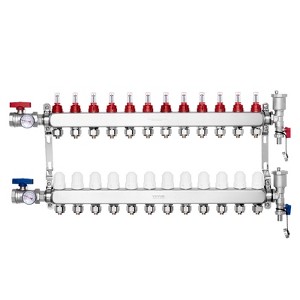 VEVOR 12-Branch Radiant Heat Manifold, 1/2" PEX Tubing Manifold, Stainless Steel PEX Manifold for Hydronic Radiant Floor Heating, Silver - 1 of 4