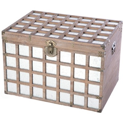 Vintiquewise Vintorary Wooden Rectangle Galvanized Metal Lined Storage Trunk, Large