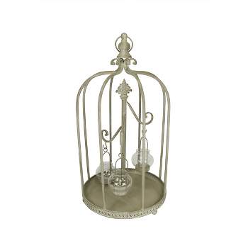 Kaemingk 26" Vintage Rose Antique-Style Distressed Gray-Washed Taupe Metal Birdcage Tea Light Candle Holder