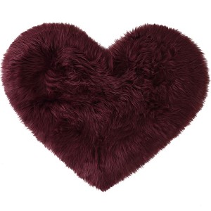 PiccoCasa Living Room Sofa Heart Shaped Soft Faux Sheepskin Plush Area Floor Mats 27"x36" - 1 of 4