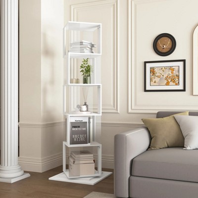 5 tier Rotating Bookshelf, Floor Rack Simple Bookcase with Acrylic plate, Multi-Function Creative Bookshelf