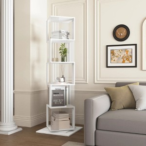 5 tier Rotating Bookshelf, Floor Rack Simple Bookcase with Acrylic plate, Multi-Function Creative Bookshelf - 1 of 4