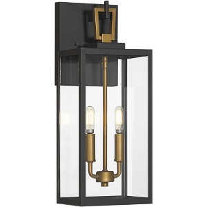 Possini Euro Design Possini Euro Trystin 18"H Black & Brass 2-Light Outdoor Wall Light - 1 of 4