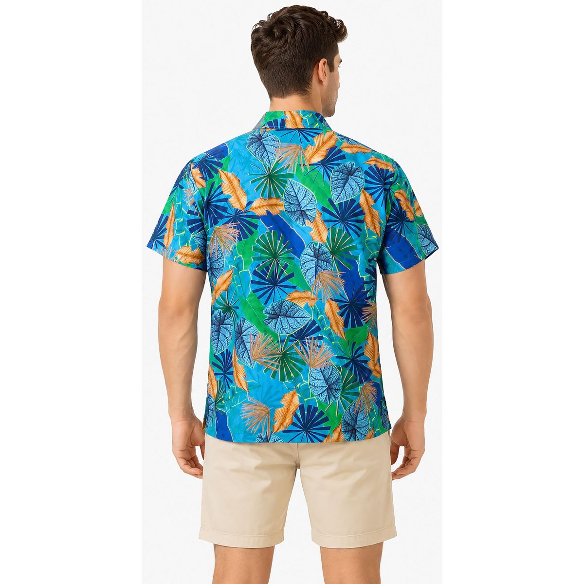 LA LEELA Men's Hawaiian Short Sleeve Button Down Shirt Mens Casual Shirts Holiday Tropical Beach Summer Party Shirts for Men Funny 5XL Blue, Leaf - thumbnail 2