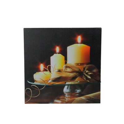 Northlight LED Lighted Flickering Candles and Leaves Canvas Wall Art 12" x 12"