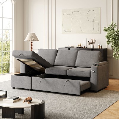 85.8" 2-in-1 Sleeper Sofa Bed with Pull-Out Bed & Storage, Built-in Charging Port (Multi-Functional Design)