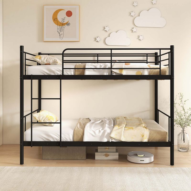 Costway Metal Twin Over Twin Bunk Bed with Built-in Ladder Safety Guardrail Black/White, 2 of 10