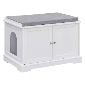 Sweetgo SG1091WT Cat Washroom Storage Bench Cabinet and Litter Box Cover with Removable Partition Wall and Pet Bed Cushion, White - 1 of 4