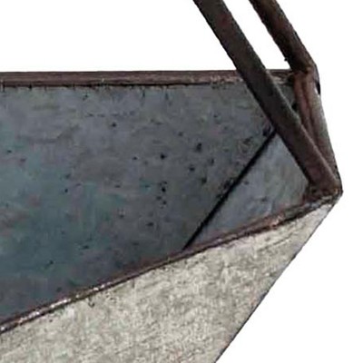 Geometric Silver Galvanized Metal Planter with Iron Bars