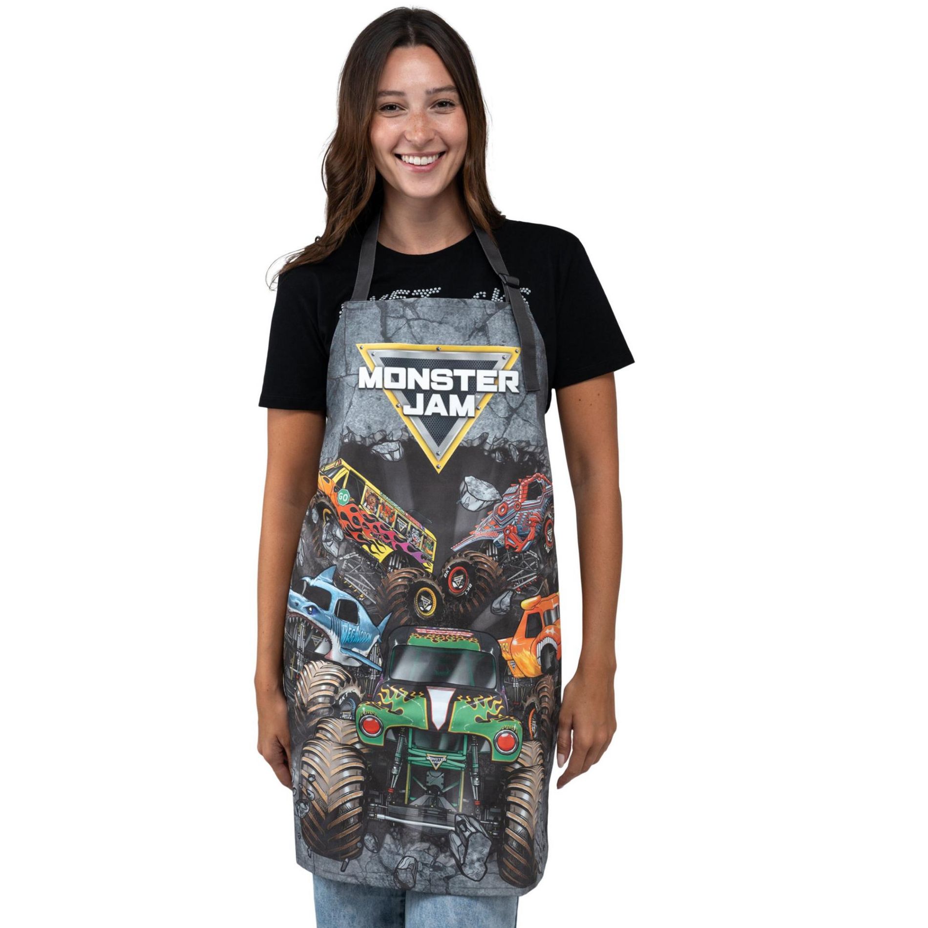 Monster Jam Adult Men or Women Graphic Allover Print Bib Apron Charcoal Stone OS Adult