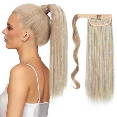 Alilang 18-Inch Sparkling Straight Wrap Around Ponytail Extension with Shimmering Tinsel Strands for Special Event Glam