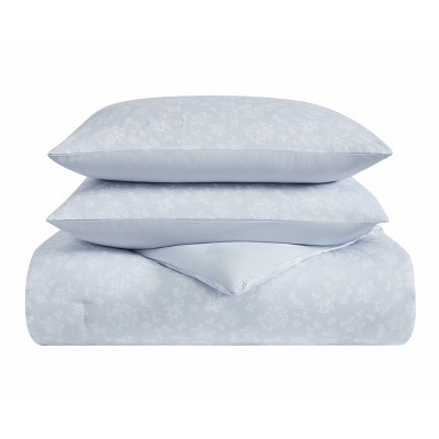 King Blue Cotton Reversible Bedspread Set with Polyfill