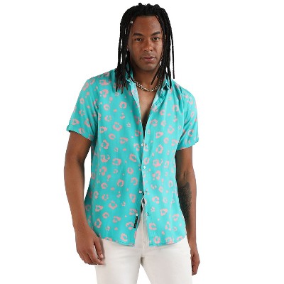 Campus Sutra Men Men's EcoLiva Cyan Blue Flower Block Shirt