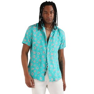 Campus Sutra Men Men's EcoLiva Cyan Blue Flower Block Shirt - 1 of 4