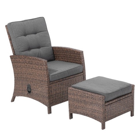 2pc Patio Lounge Set Outdoor Adjustable Rattan Wicker Reclining Lounge