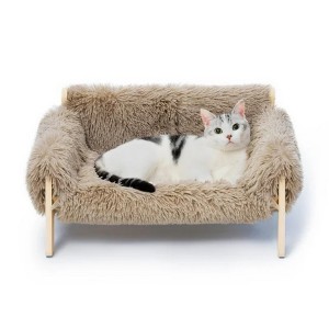 Mewoofun Pet Beds Cat Couch and Indoor Pet Sofa, Wooden Elevated with Removable Mattress Cover, Suitable for Kitty or Puppy, Brown, 22"*17.7"*10.6" - 1 of 4