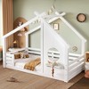 Twin/Full Montessori Bed Frame House Floor Bed, Platform Bed with Window, Built-in Shelf & House-Shaped Roof - ModernLuxe - 3 of 4