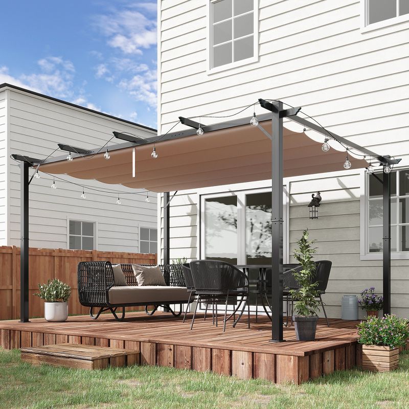 Outsunny Outdoor Retractable Pergola Canopy, Aluminum Patio Pergola, Backyard Shade Shelter for Porch Party, Garden, Grill Gazebo, 2 of 7