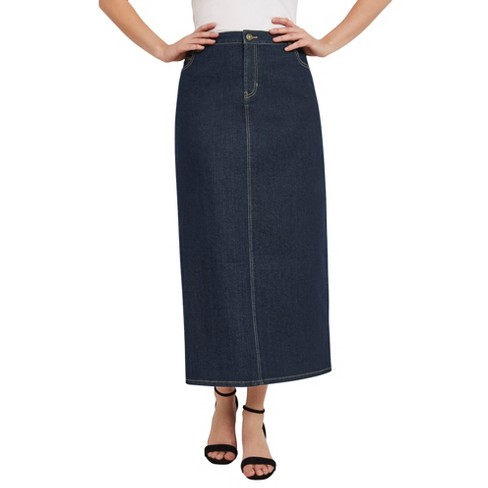 Extra High-Waisted A-Line Midi Jean Skirt