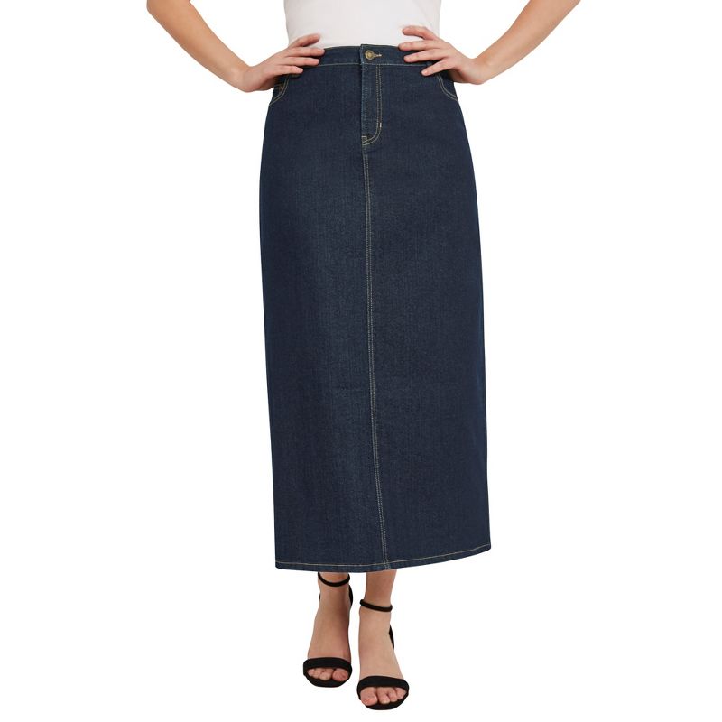 Jessica London Women's Plus Size True Fit Front Button Casual Denim Skirt, 1 of 2