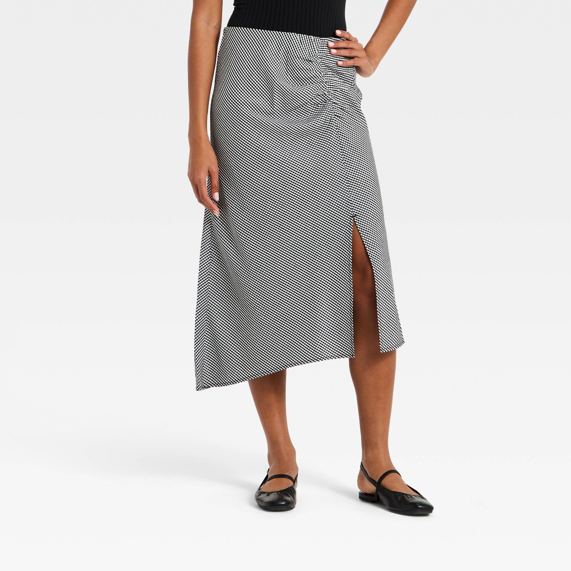 Women's Midi Asymmetrical Skirt - A New Day™ Black Gingham