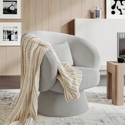 Lirago Light Gray Swivel Accent Chair - Modern Upholstered Barrel Chair with 360° Swivel, Dimensions 30.00"x27.60"x31.00"