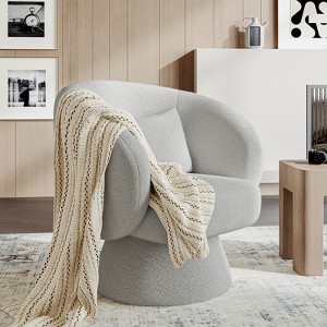 Lirago Light Gray Swivel Accent Chair - Modern Upholstered Barrel Chair with 360° Swivel, Dimensions 30.00"x27.60"x31.00" - 1 of 4