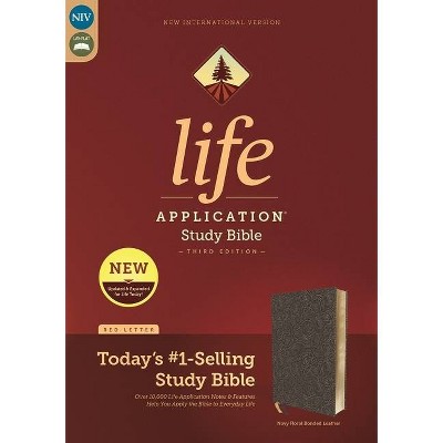 Niv, Life Application Study Bible, Third Edition, Bonded Leather, Navy Floral, Red Letter, Thumb Indexed - by  Zondervan (Leather Bound)