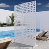 Pexfix 72 x 47 Inch Metal Privacy Screen Freestanding Outdoor Divider Panel For Patio Deck Balcony Heavy Duty Base Weatherproof White Circular Cutouts - 2 of 4
