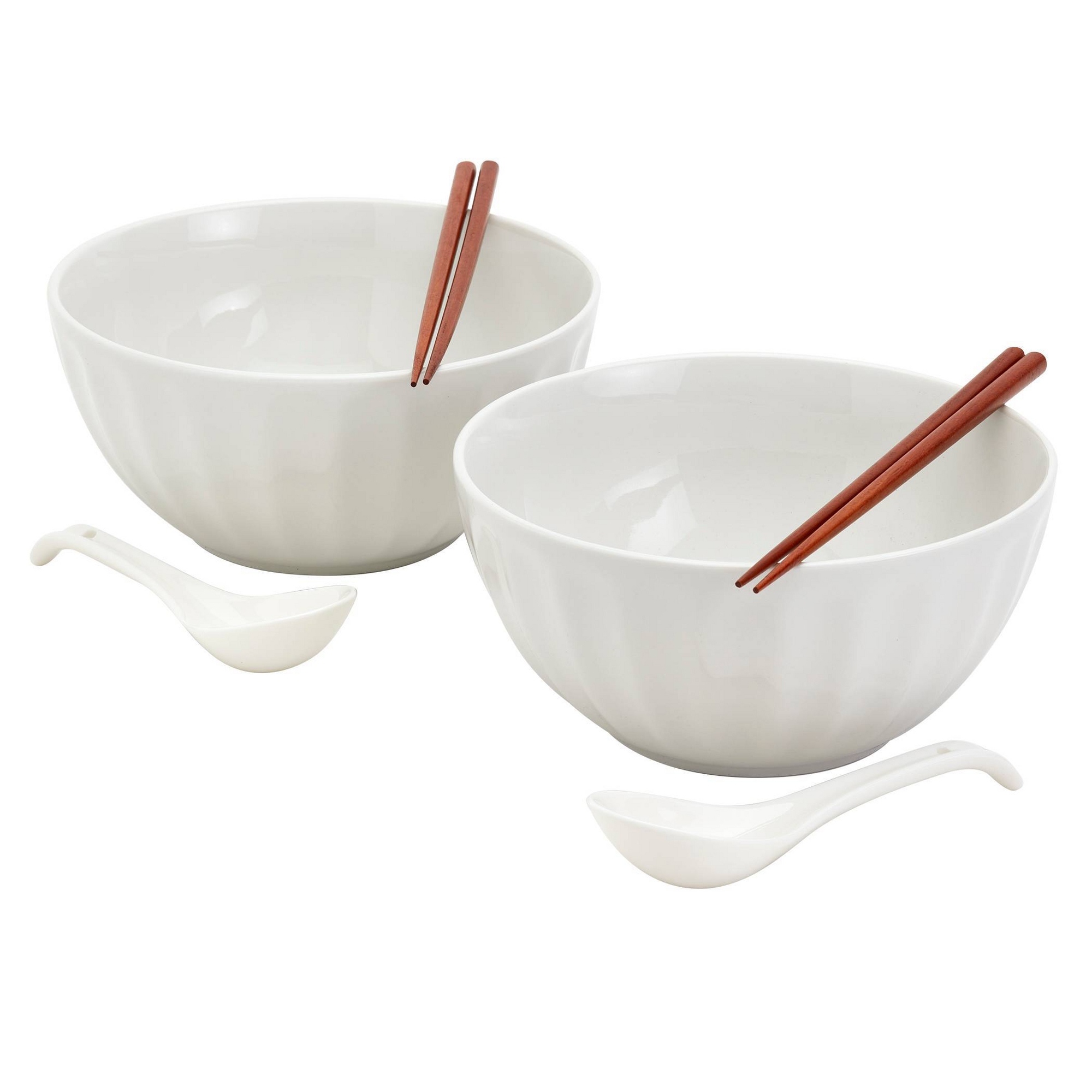 Infuse 6pc Ramen Bowl Set White: Stoneware, Dishwasher & Microwave Safe, 136oz Capacity, Solid Pattern, Round Shape, Kids & All Ages