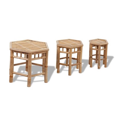 Garden Stool Set of 3 Natural Bamboo Small to Large Stackable vidaXL