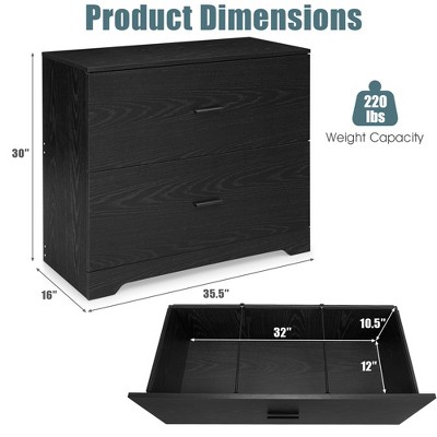 Black Engineered Wood 2-Drawer Lateral Filing Cabinet
