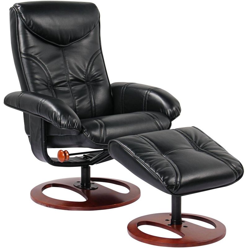 BenchMaster Black Swivel Ottoman Leather Recliner Chair Modern Armchair Ergonomic Manual Reclining Adjustable Bedroom Living Room, 1 of 8