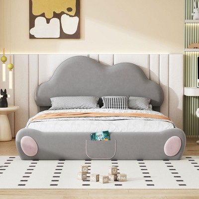 Queen Size Cloud-shaped Platform Bed with Upholstered Headboard, Rounded Footboard and Pocket-ModernLuxe